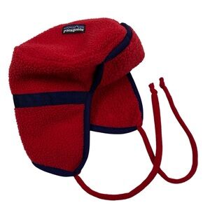 Vintage 90s Patagonia Red & Blue Fleece Trapper Hat Logo USA Made Kids One Size